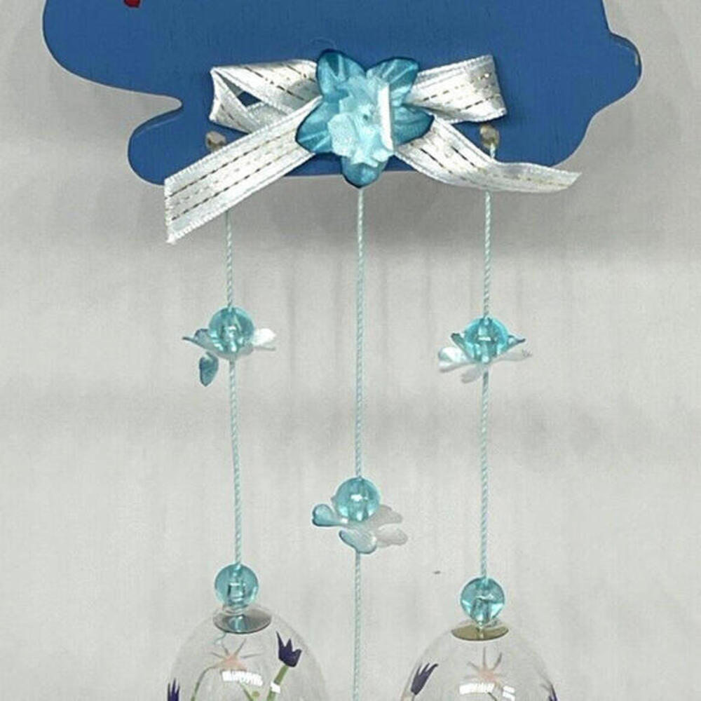 Wooden Easter Bunny Wind Chimes Hand Blown Glass‎ Eggs Vintage